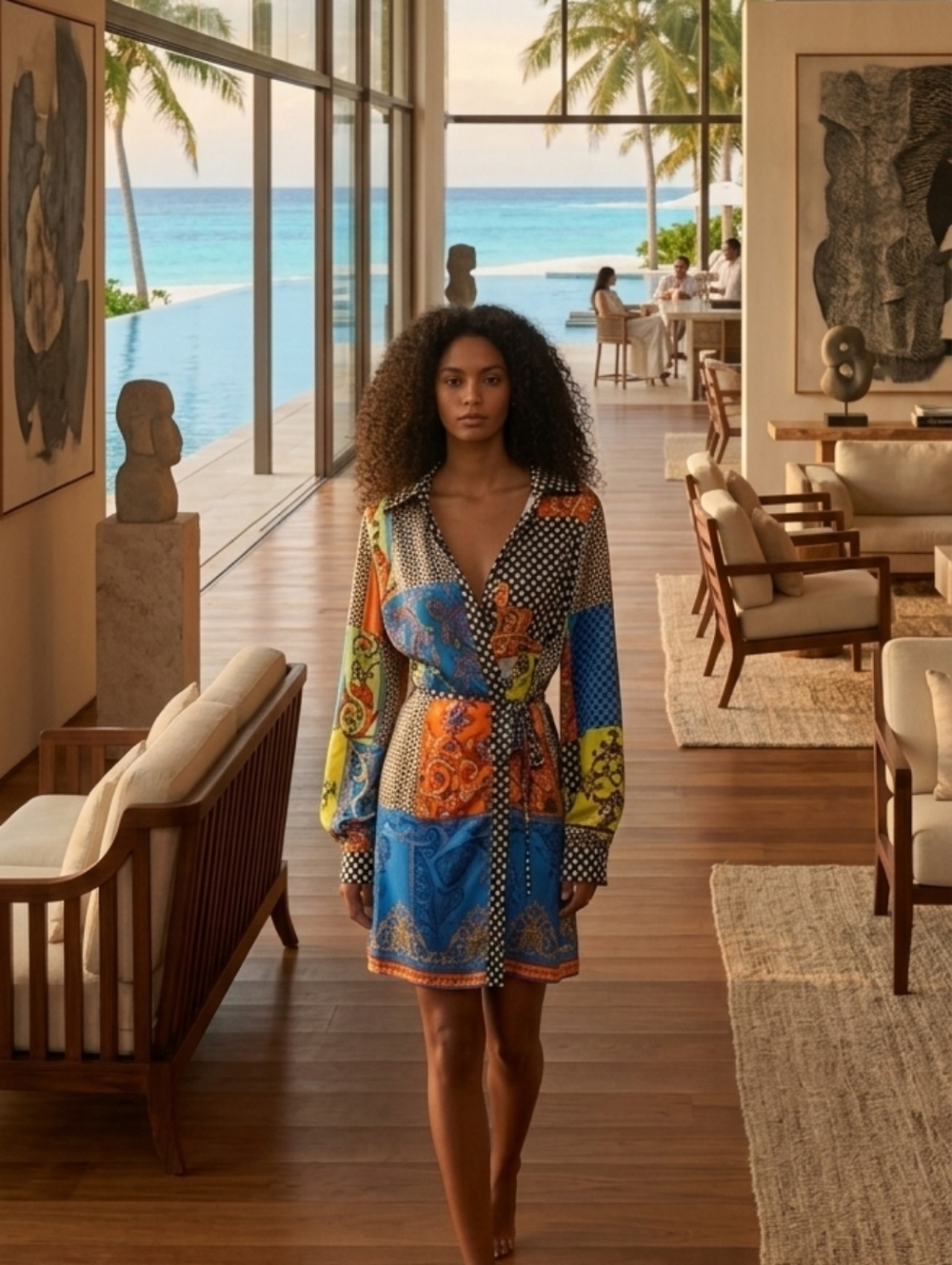 Endless Moon Colorful Patchwork Long Sleeve Dress